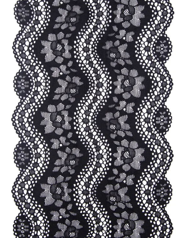 1386 Кружево эластичное 18,5 см, Италия, черный 170