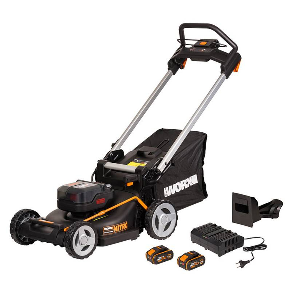 Газонокосилка аккумуляторная бесщеточная WORX WG748E, 40 В, 46 см, 4 Ач х2, ЗУ 2А х2, коробка