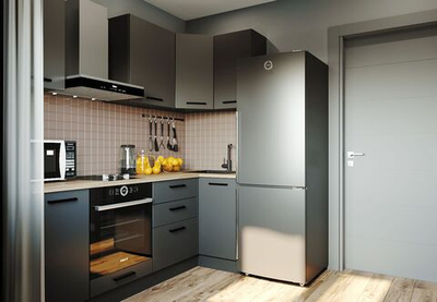 Кухонный гарнитур угловой Антрацит (темный жемчуг) 2200 1000 мм столешница 38 мм, ЛДСП, компактная угловая кухня для студии и малогабаритной квартиры