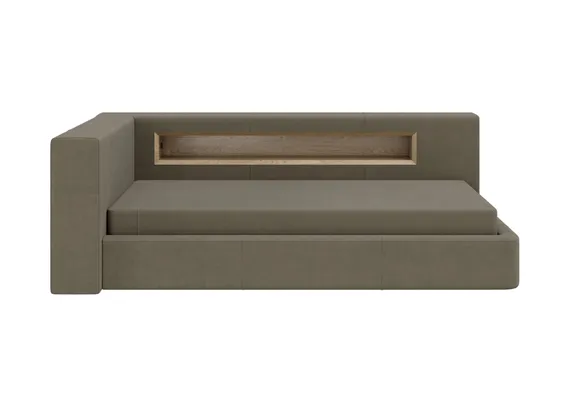 Диван-кровать Cube c нишей L (серо-зеленый FiberGuard)