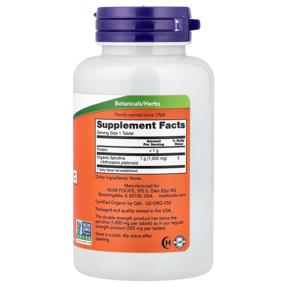 NOW Foods, сертифицированная органическая спирулина, 1000 мг, 120 таблеток
