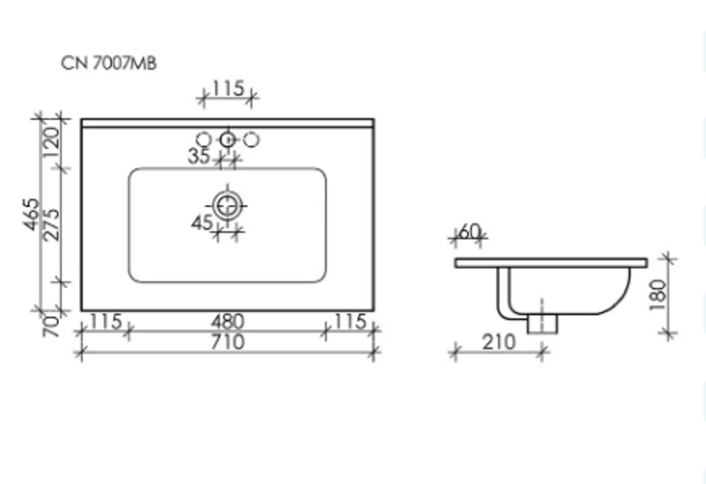 Раковина накладная Element 710x465x180мм, черный матовый