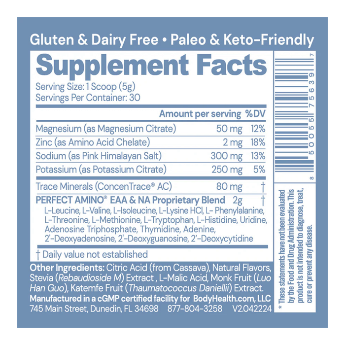 Аминокислотно-электролитный комплекс Perfect Amino с ягодным вкусом, Perfect Amino Electrolytes Mixed Berry, BodyHealth, 150 г 2