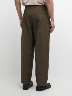 Massimo Dutti Хлопковые брюки с двойными вытачками, темно-зеленый