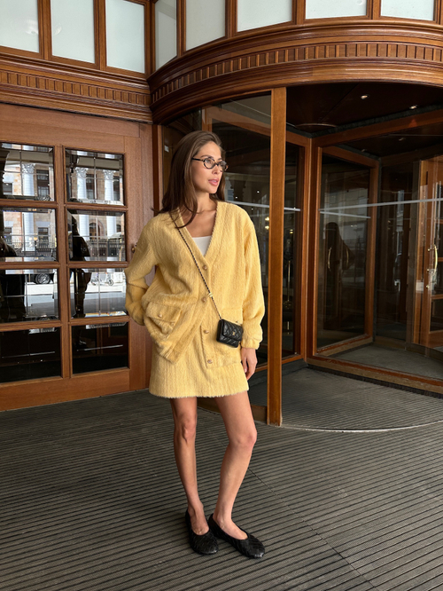 Юбка из трикотажа с ворсом мини желтая