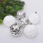 Новогодние шары «Волшебный бал» 8 см (набор 6 шт), Серебро/Белый