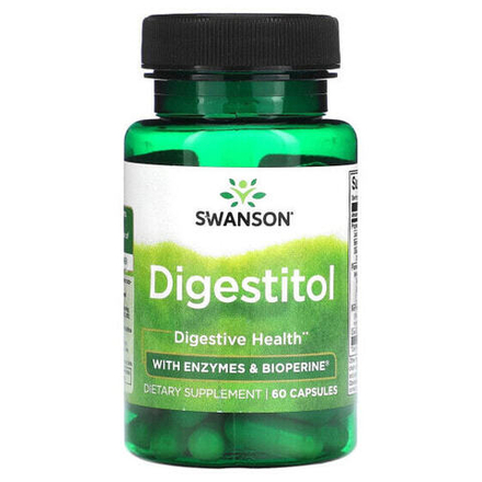 Для пищеварительной системы Swanson, Дигеститол с ферментами и биоперином, 60 капсул