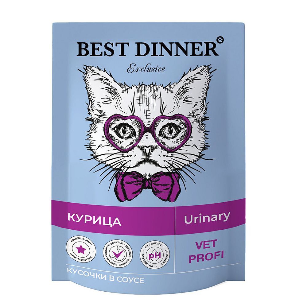Влажный корм для кошек Best Dinner Exclusive Vet Profi Urinary кусочки курицы в соусе, Пауч 85 г
