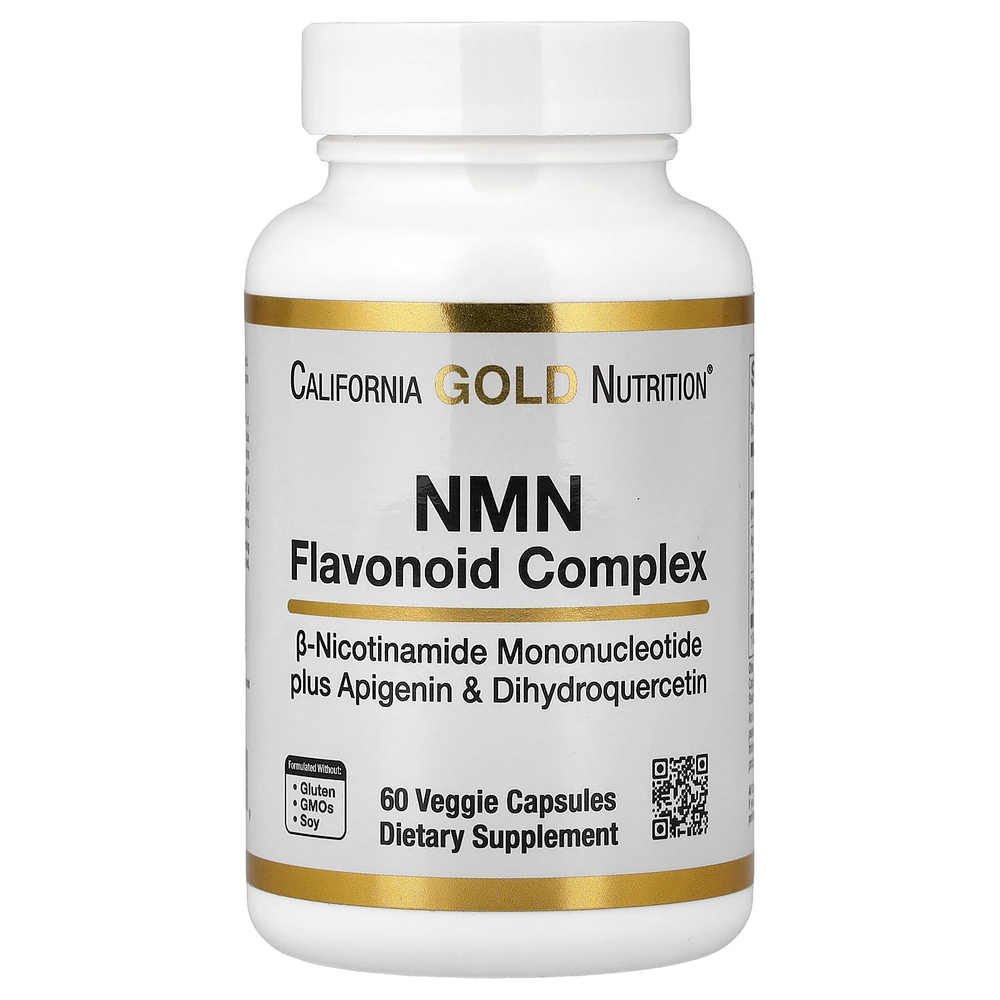 California Gold Nutrition, комплекс флавоноидов с NMN, апигенином и дигидрокверцетином, 60 растительных капсул