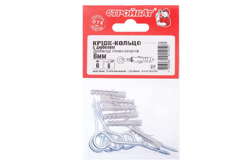 КРЮК-КОЛЬЦО СТРОЙБАТ С ДЮБЕЛЕМ 6ММ 6ШТ 24412