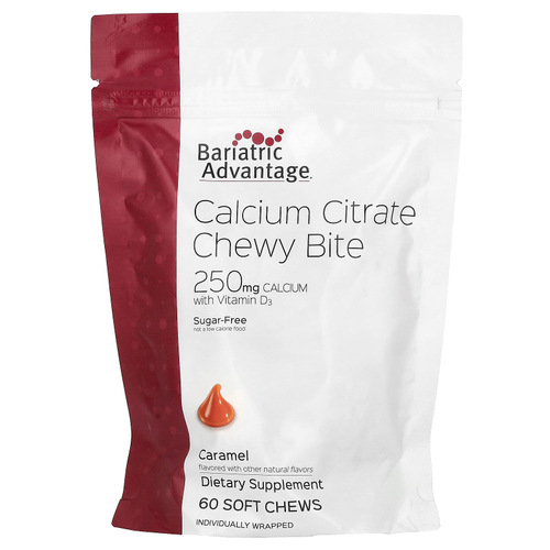 Bariatric Advantage, Chewy Bite с цитратом кальция, без сахара, карамель, 60 жевательных таблеток