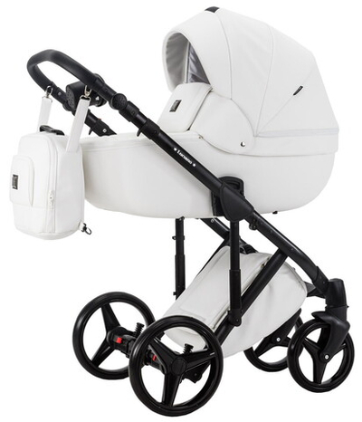 Детская коляска Adamex Luciano Deluxe 3 в 1 Q107-C (БЕЛ 100% КОЖА-ЧЕРНАЯ РАМА)