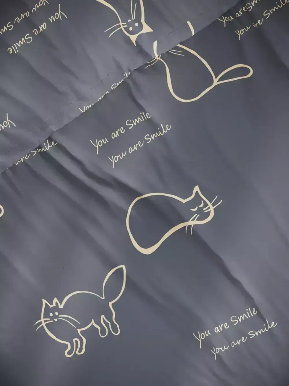 Наволочка комплект 2шт Полисатин Мечта "Котики на сером" 50x70 см на молнии