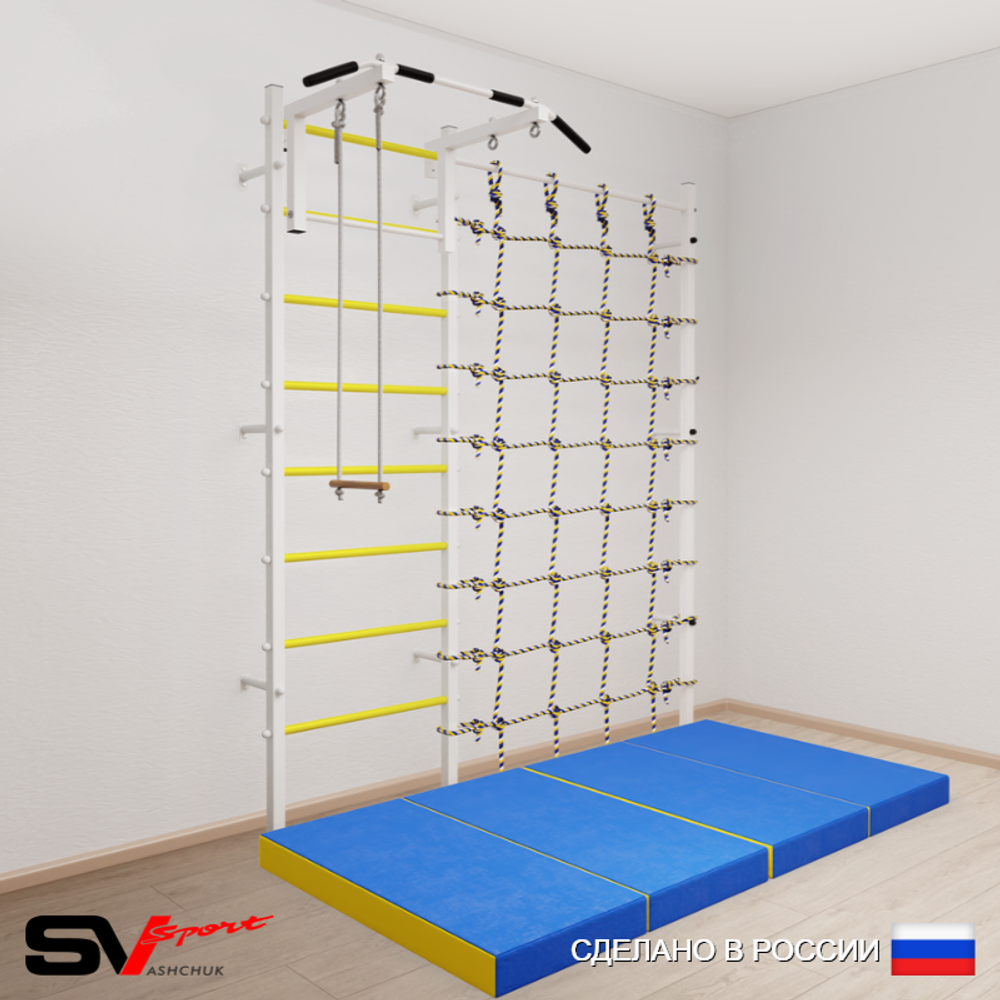 Шведская стенка Sv Sport усиленная 61240 (Турник стандарт/Трапеция/Мат 2м/Канатный лаз)