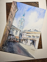 Картина авторская акварельная в паспарту 30х40 см на стену для интерьера "Дворик на Пятницкой"