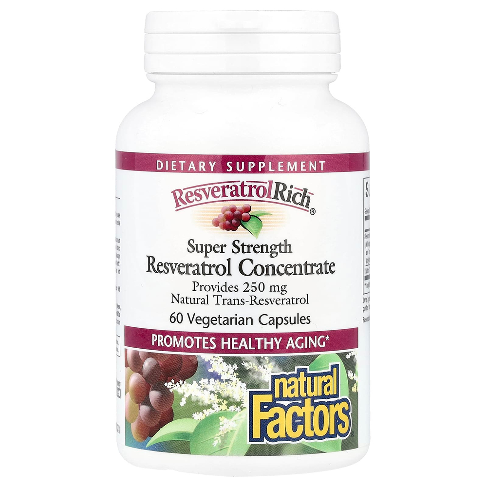 Natural Factors, ResveratrolRich, супер сильный концентрат ресвератрола, 60 растительных капсул
