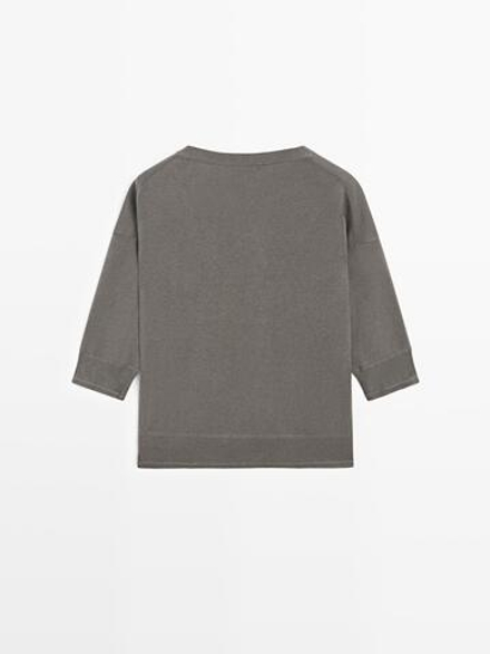Massimo Dutti Свитер из смешанного хлопка с короткими рукавами, кротово-коричневый