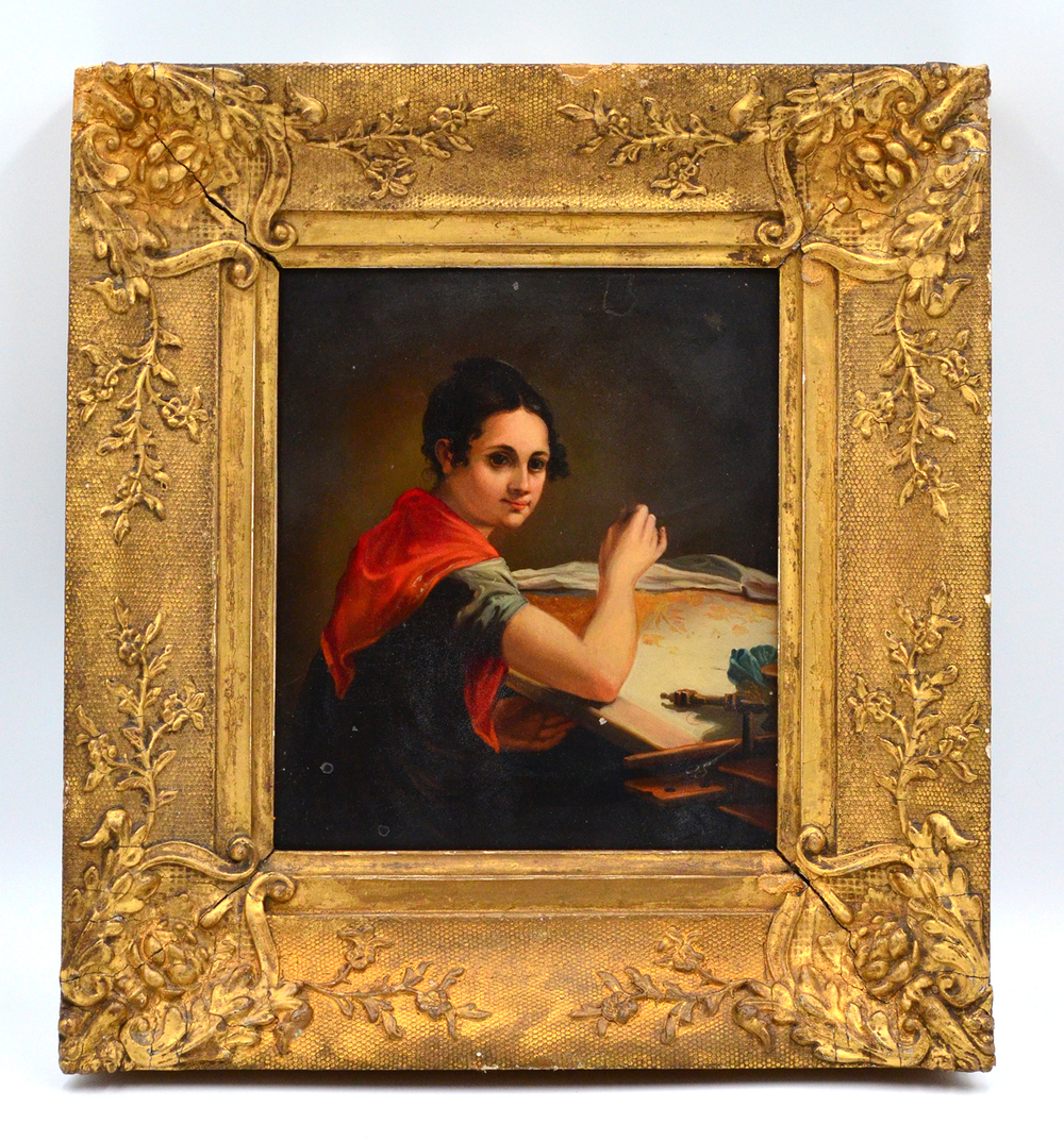 [Тропинин В. А.] Н/х. Золотошвейка. Дерево, масло. Сер. XIX в.