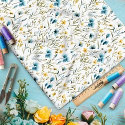 Ткань премиум Оксфорд 600D мелкие голубые и желтые цветы