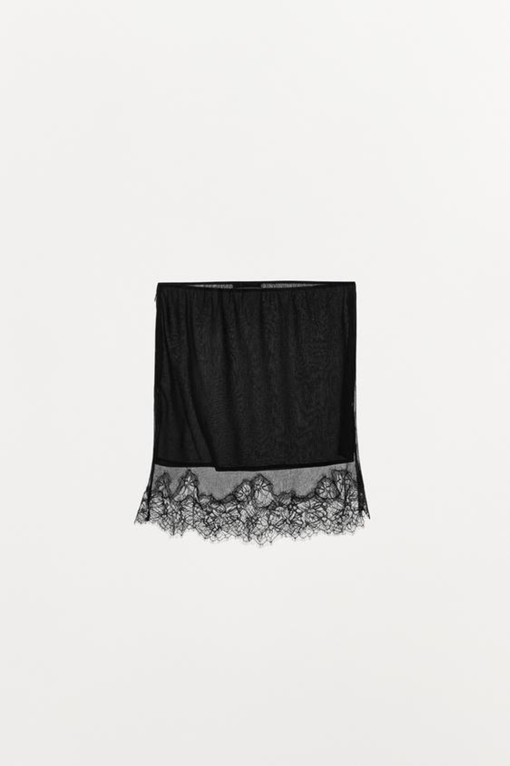 ZARA ПЛИССИРОВАННАЯ ЮБКА С КРУЖЕВОМ, ЧЕРНЫЙ