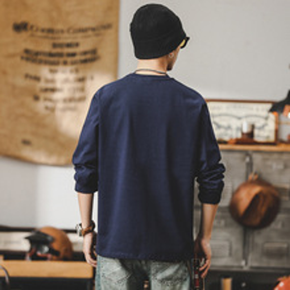 Футболка с принтом и длинным рукавом Американская ретро 260 г, свободного кроя,