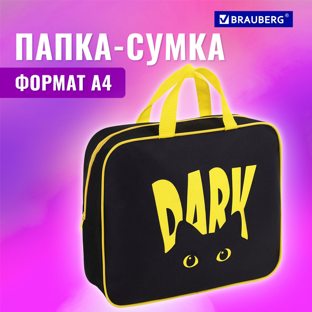 Папка на молнии с ручками BRAUBERG А4 1 отделение полиэстер 80 мм "Dark cat" (2 штуки в упаковке)