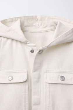 ZARA КУРТКА-РУБАШКА С КАПЮШОНОМ, ЭКРЮ