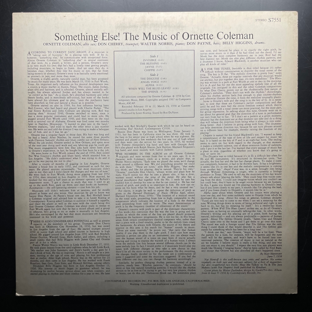 Ornette Coleman ‎– Something Else! The Music Of Ornette Coleman (Япония 1982г.)