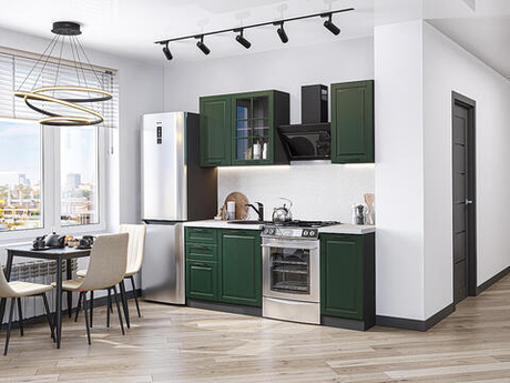 Прямая модульная кухня Дублин-04 Special Green - Graphite 2140*1300*600