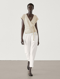 Massimo Dutti Топ из смесового хлопка с завязывающимся поясом, золотистый