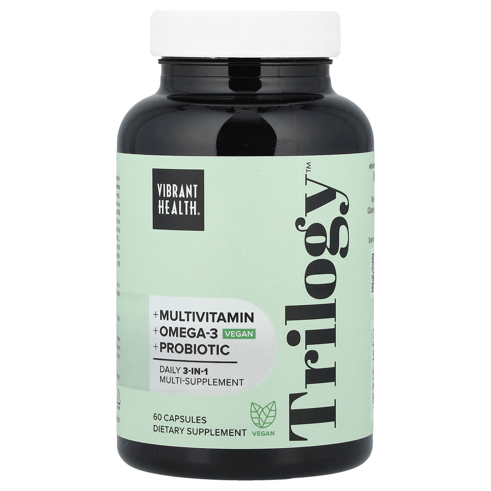 Vibrant Health, Trilogy ™, комплексная добавка 3 в 1 для ежедневного приема, веганский продукт, 60 капсул