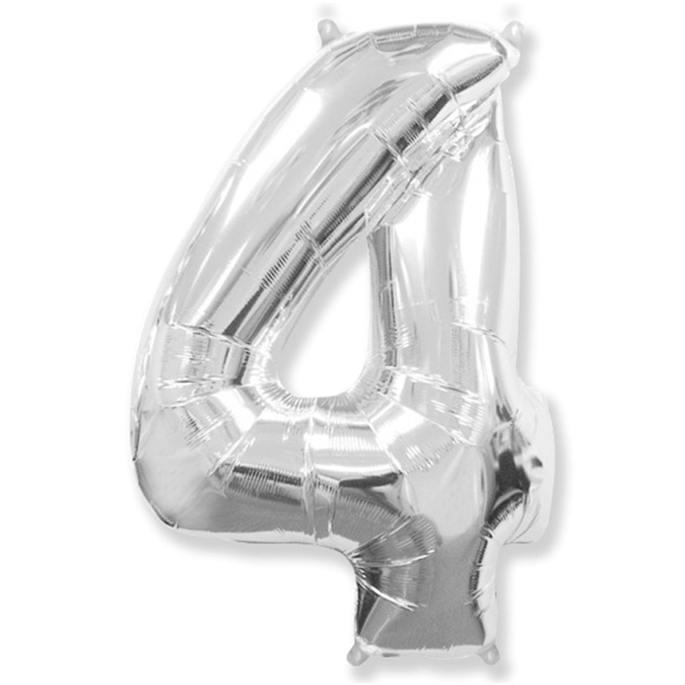 Шар фольгированный Цифра 4 101 см (Серебряный)