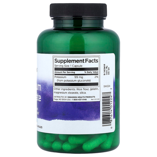 Swanson, Глюконат калия, 99 мг, 100 капсул