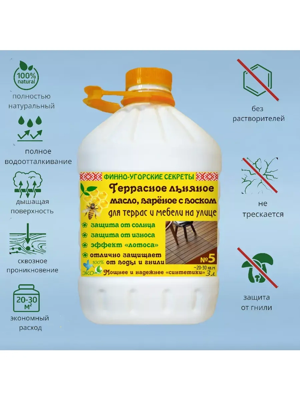 Льняное масло для дерева для террас и мебели на улице