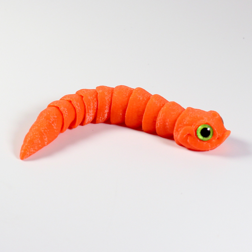 Гибкая игрушка-антистресс, змея с глазами, 3D печать, 13 см., оранжевая