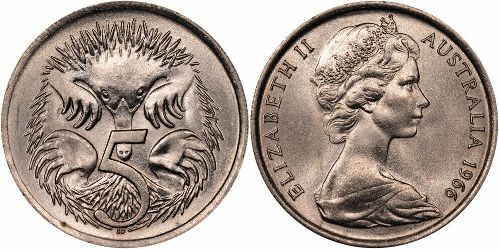 Австралия 5 центов, 1966-1984 XF