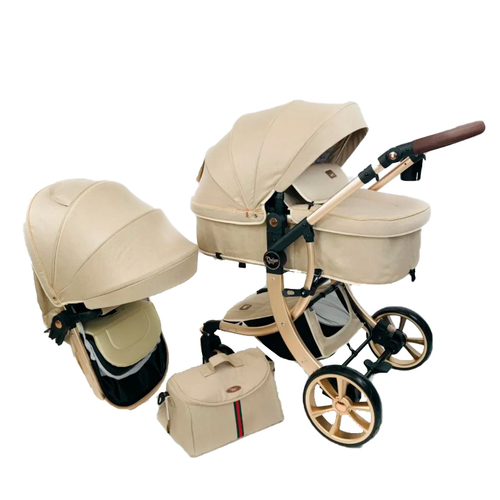 Детская коляска Luxmom 608 3в1 (хаки,бежевый)