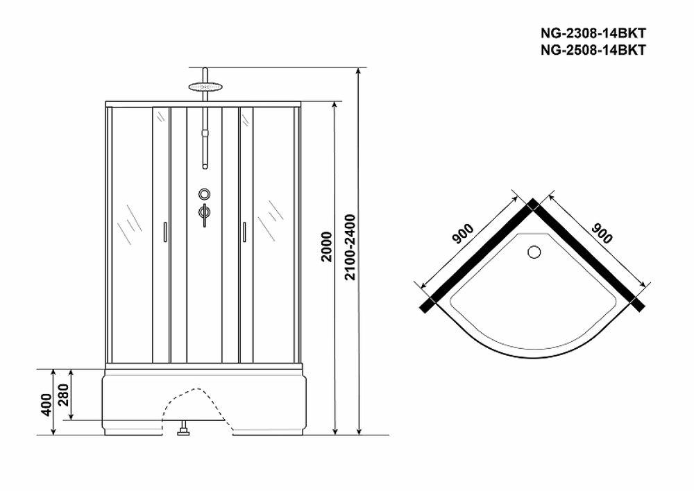 Душевая кабина Niagara Classic 90x90 NG-2308-14BKT без гидромассажа