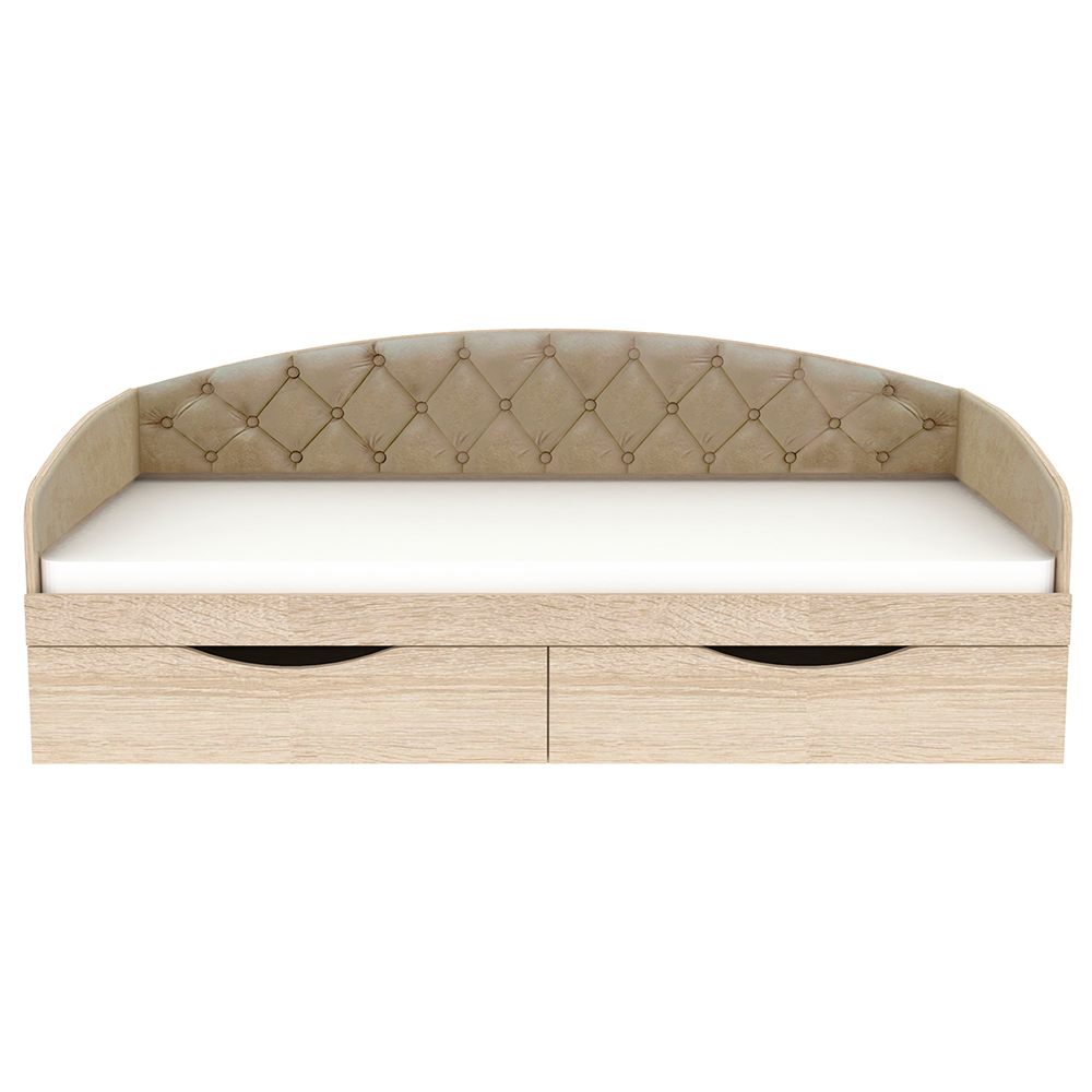 Кровать односпальная КарИВи Беллуччи с каретной стяжкой 80х190 Дуб Сонома Беж