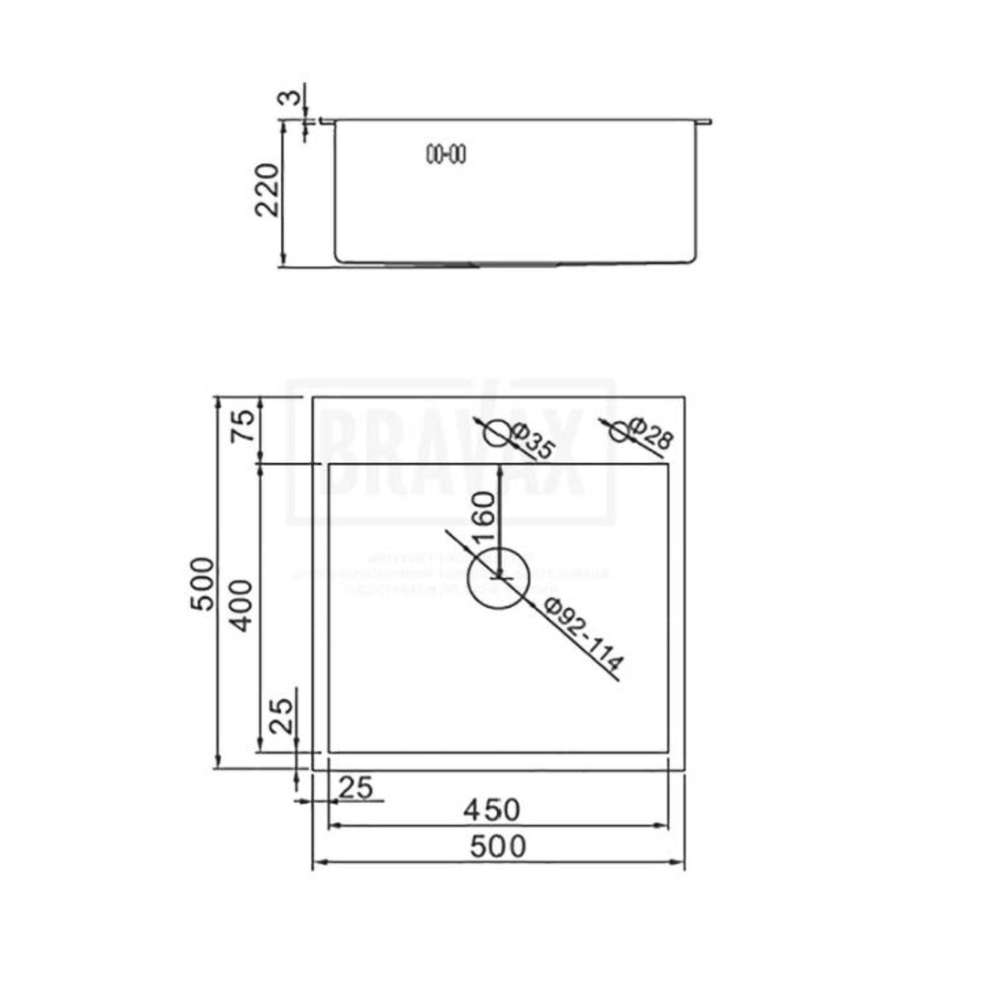 Мойка врезная Aflorn AF95050F 500*500 3.0*220 с сифоном, графит