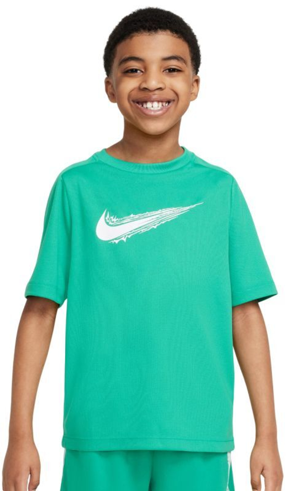 Детская теннисная футболка Nike Boys Multi Dri-FIT Short-Sleeve Top - stadium green/white
