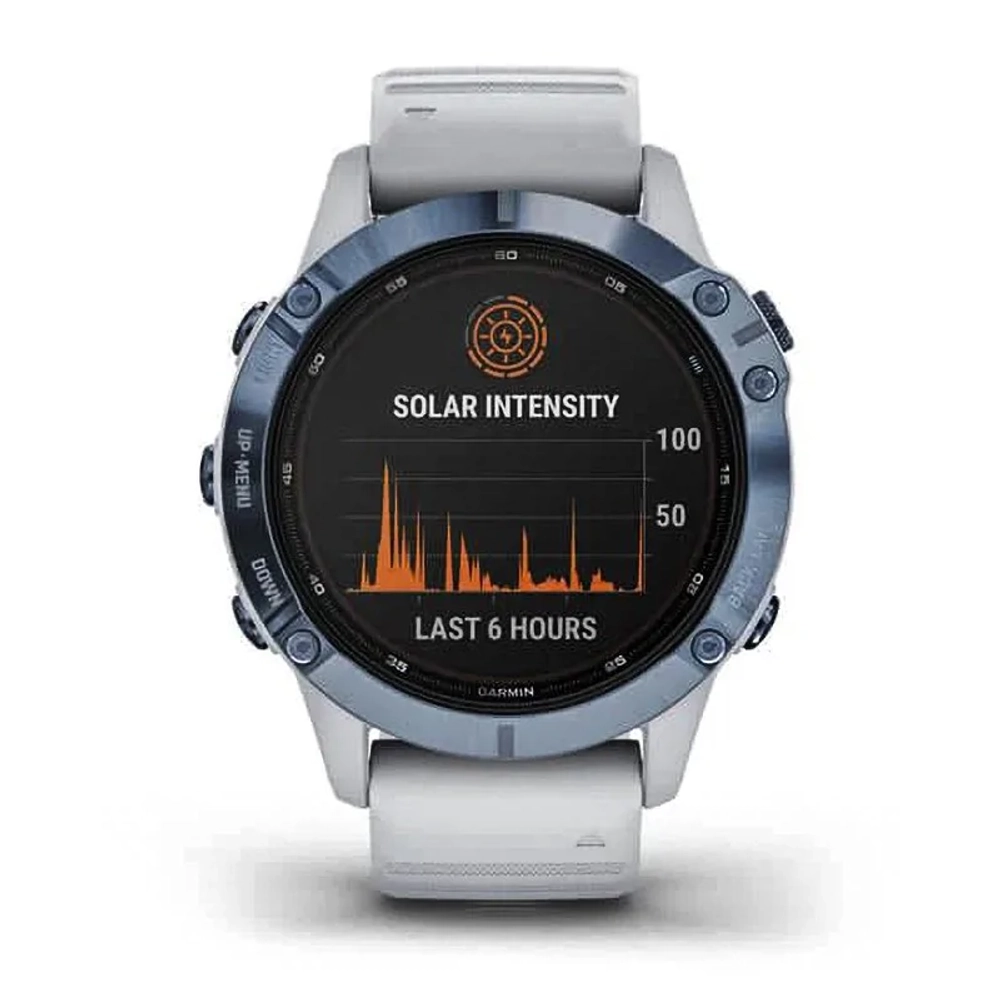 Спортивные наручные часы Garmin Fenix 6 Pro Solar синий минерал с белым ремешком 010-02410-19