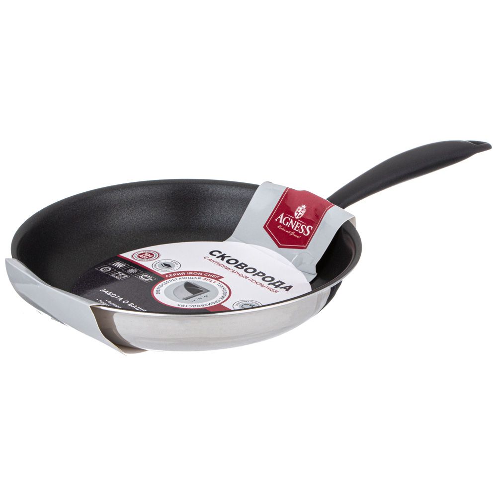 СКОВОРОДА C АНТИПРИГАРНЫМ ПОКРЫТИЕМ "IRON CHEF" AGNESS 22*4.4CM ТЕХНОЛОГИЯ 3-PLY, НЕРЖ.СТАЛЬ 18/10