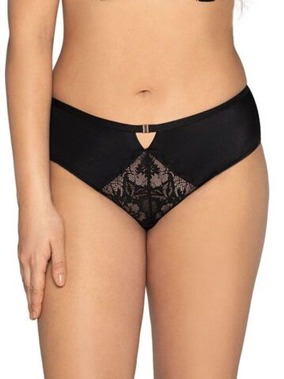 Трусики-слипы с кружевом и имитацией пояска на застежке (Размер: L) (Цвет: черный)