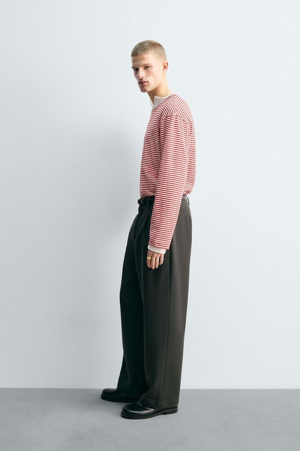 ZARA ЖАККАРДОВАЯ ФУТБОЛКА В ПОЛОСКУ LIMITED EDITION, КРАСНЫЙ/БЕЛЫЙ