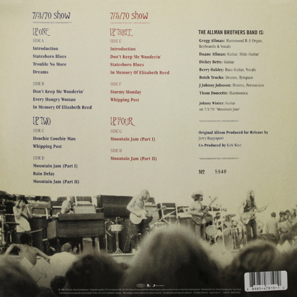 The Allman Brothers Band / Live At The Atlanta International Pop Festival July 3 & 5, 1970 (4LP)