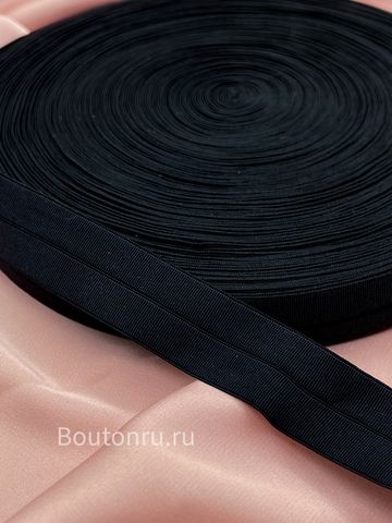 Эластичная косая бейка черная 22 мм
