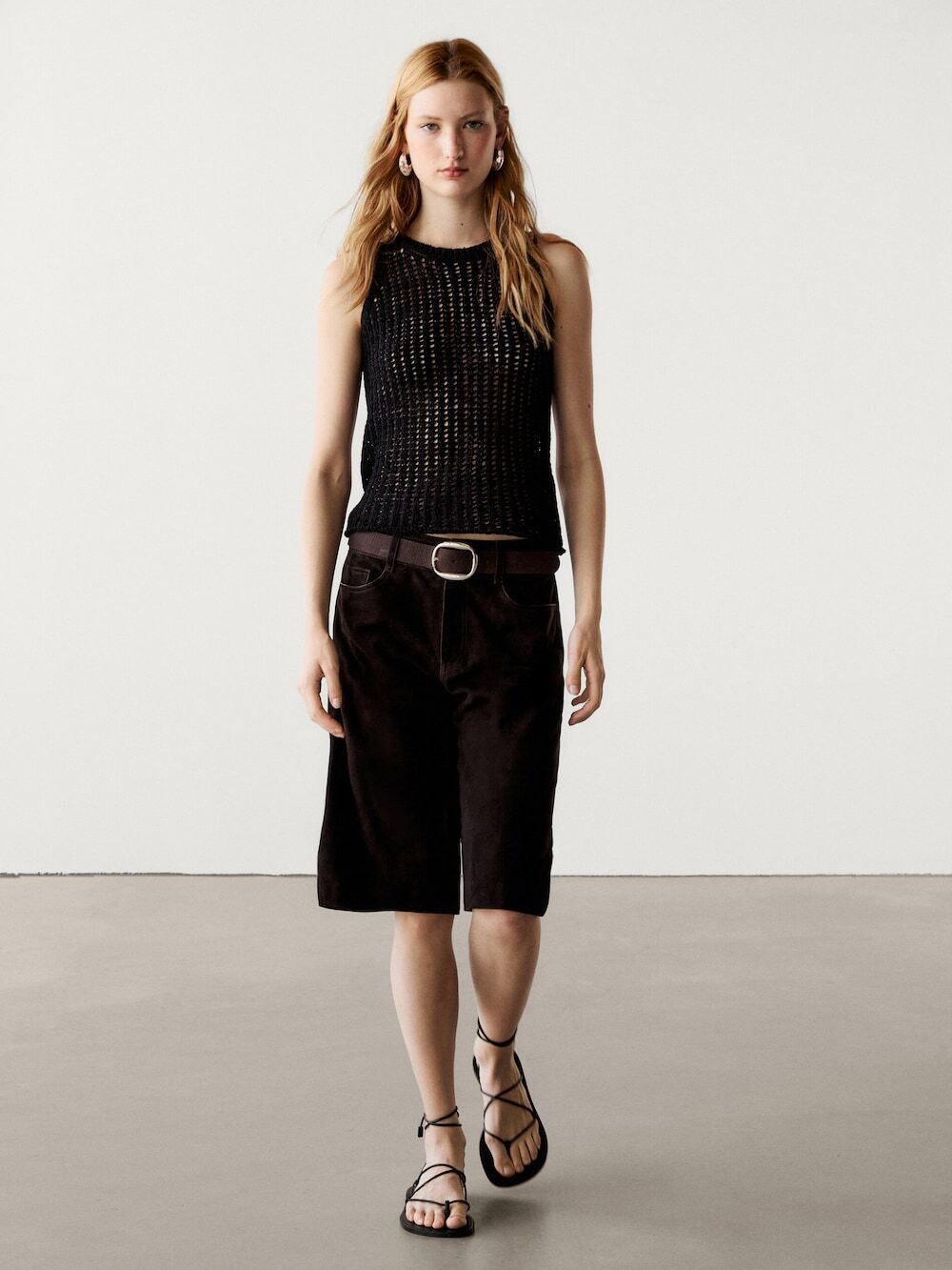 Massimo Dutti Топ из ажурного трикотажа с круглым вырезом, черный