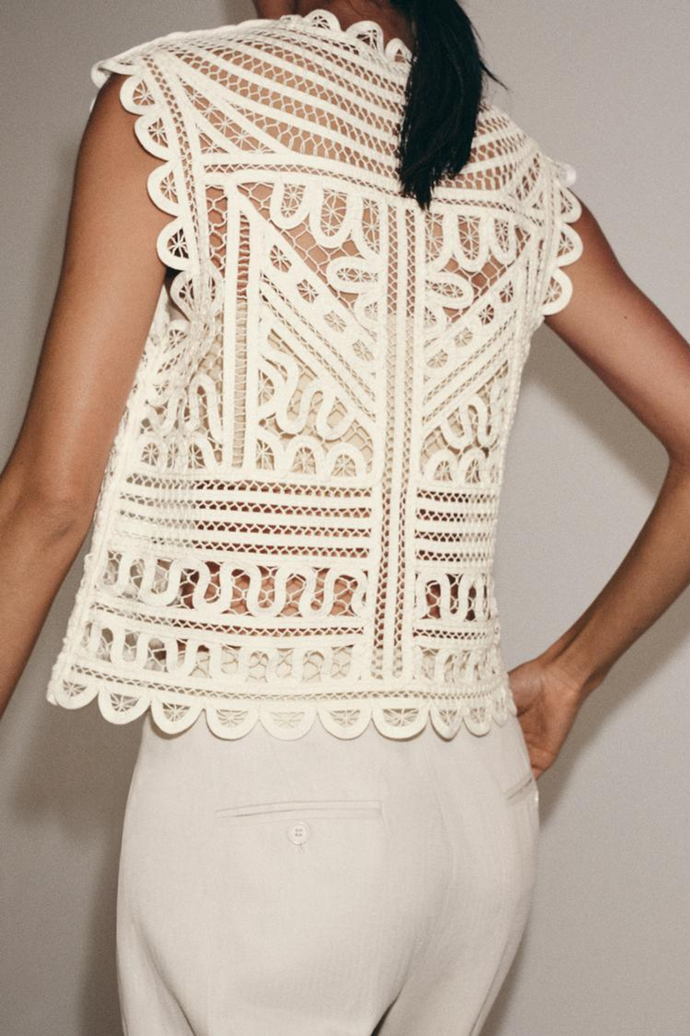 ZARA БЛУЗА КРЮЧКОМ — ZW COLLECTION, ЭКРЮ