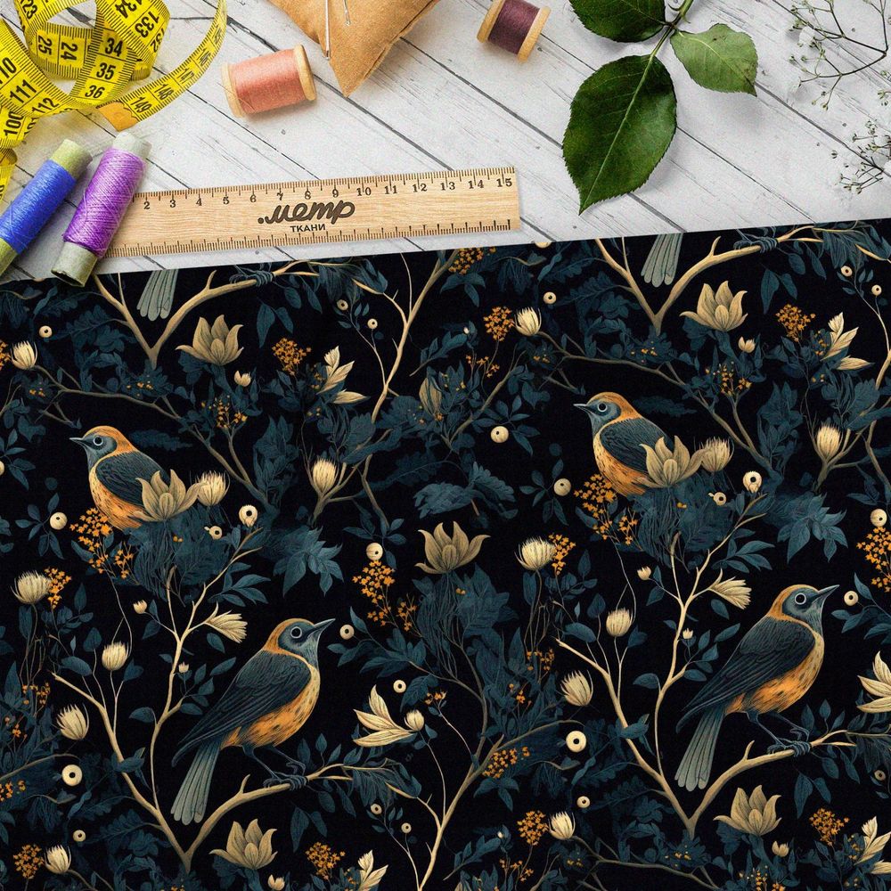 Ткань барби  ночные птицы на ветвях